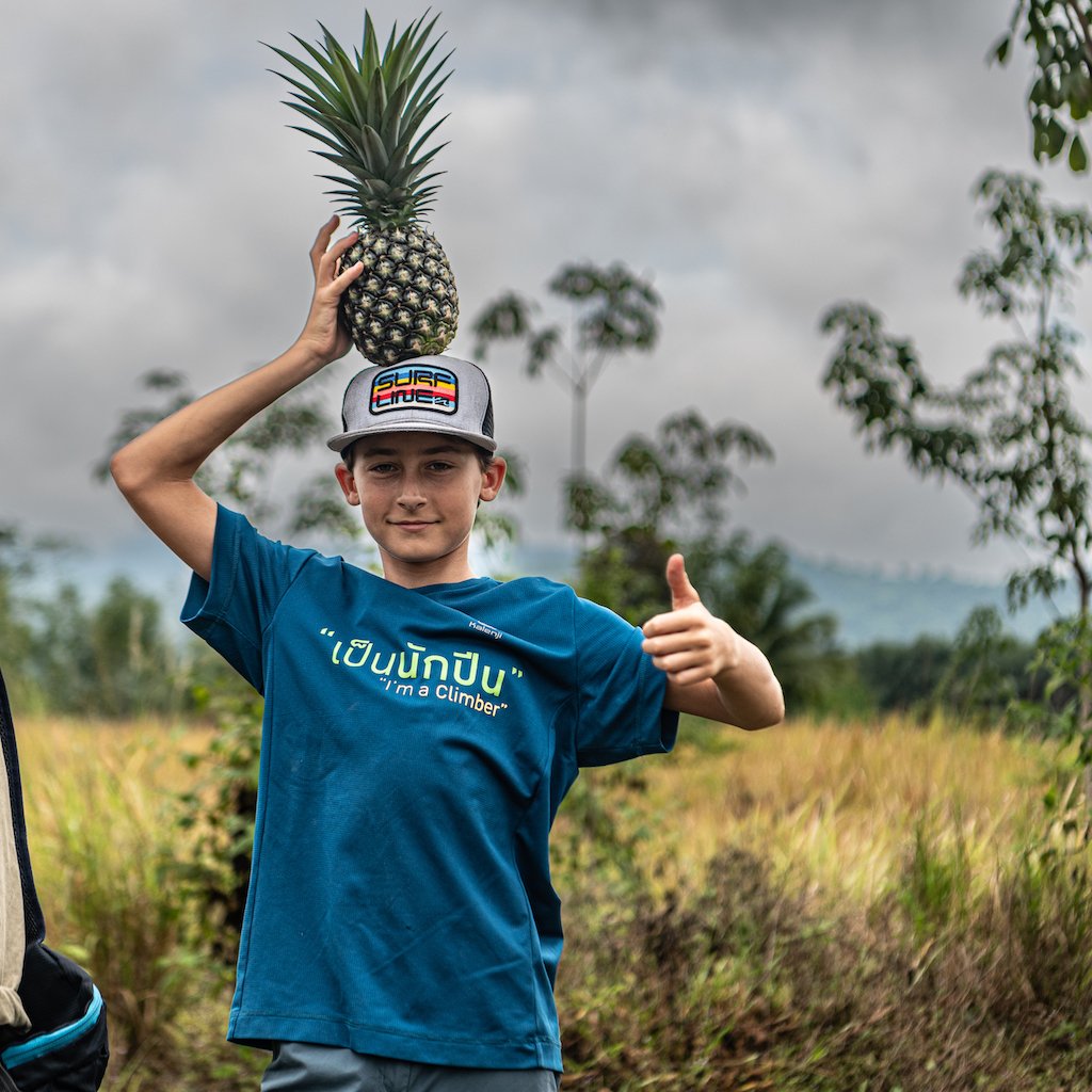 student with pineapple